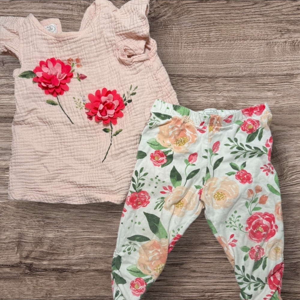 Mud Pie Pink and White Floral Kids Matching Set